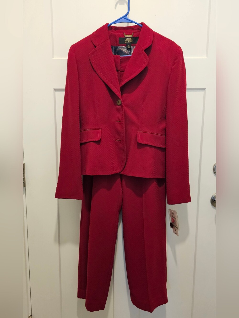 Allen By ABS Womans Two Piece Jacket & Slacks Suit Red Size 8 New W/Tags Vintage